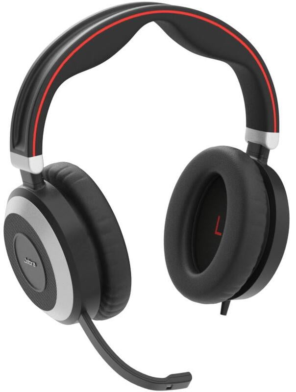 Jabra EVOLVE 80 UC Duo headset only with 3.5mm Jack (without USB Controller), headband, discret boomarm, active Noise Cancellation, Listen-In