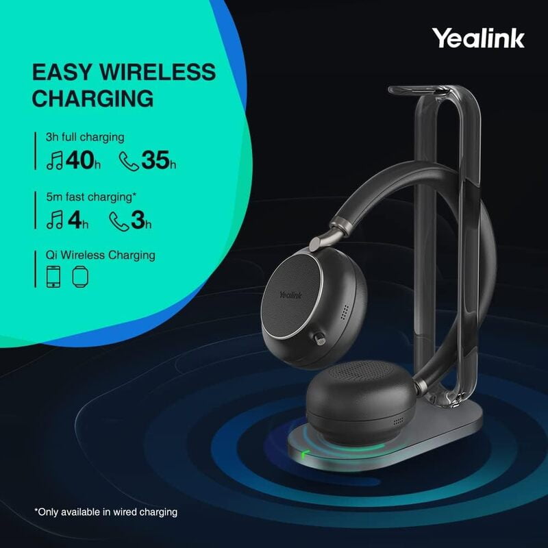 YEALINK - BH76 - Stereo BT Headset with USB-A dongle and Charge Stand + ANC (MS Certified) (Black) (Supports Wireless Charging