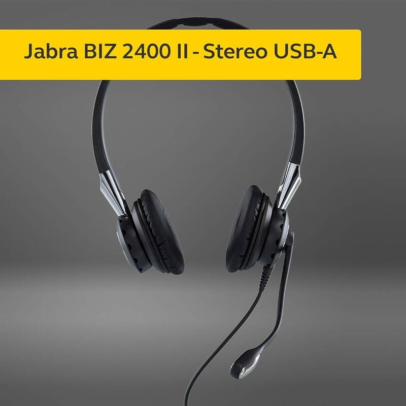 Jabra BIZ™ 2400 II Stereo USB Type: 82 E-STD Noise-Cancelling, USB connector with mute-button and volume control, Microphone boom: FreeSpin, Microsoft optimized Jabra BIZ™ 2400 II Stereo USB Type: 82 E-STD Noise-Cancelling, USB connector with mute-button and volume control, Microphone boom: FreeSpin, Microsoft optimized