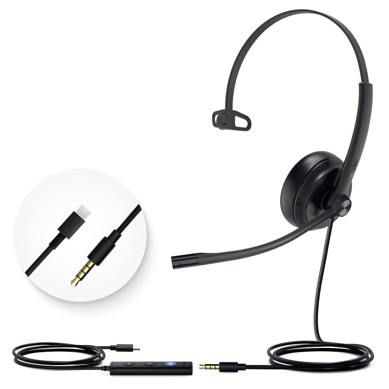 YEALINK - UH34 SE - Mono Corded Headset (USB-C + 3.5mm) (MS Certified) (Leatherette)