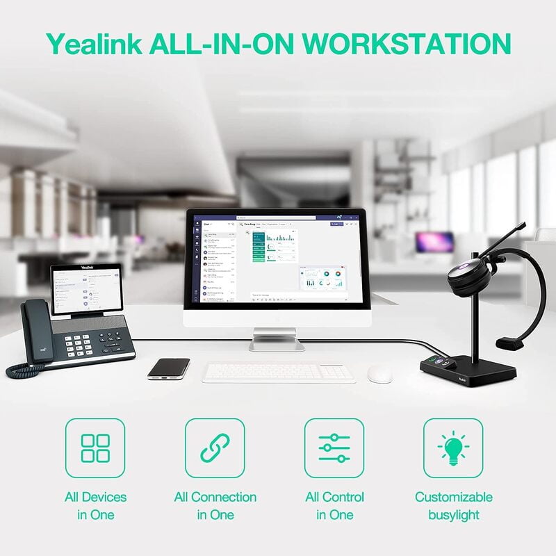 YEALINK - WH62 - Mono Dect Wireless Headset with Dect Dongle (USB-A) (MS Certified)