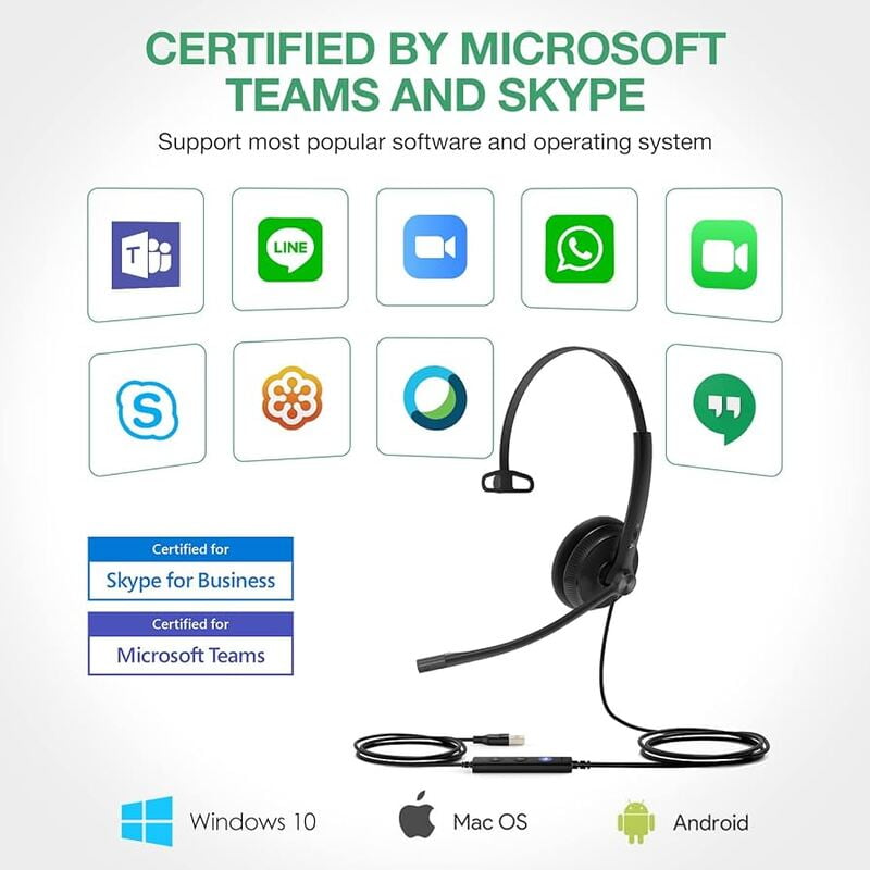 YEALINK - UH34 SE - Mono Corded Headset (USB-A + 3.5mm) (MS Certified) (Leatherette)