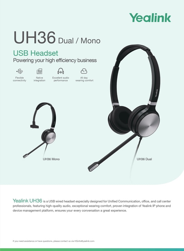 YEALINK - SPARE - UHM361 - Mono 3.5mm Wired Headset (leatherette)