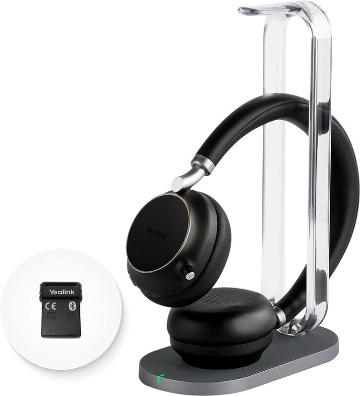 YEALINK - BH76 - Stereo BT Headset with USB-A dongle and Charge Stand + ANC (MS Certified) (Black) (Supports Wireless Charging