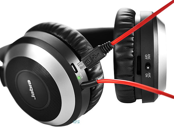 Jabra EVOLVE 80 UC Duo headset only with 3.5mm Jack (without USB Controller), headband, discret boomarm, active Noise Cancellation, Listen-In