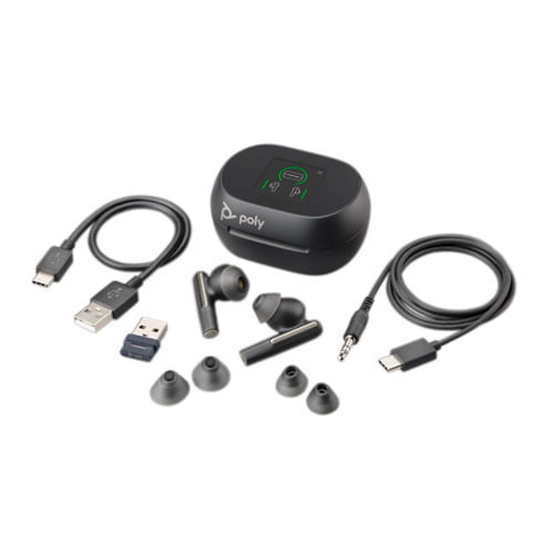 VOYAGER FREE 60+ UC WITH TOUCHSCREEN CHARGE CASE, (COMPUTER, MOBILE & 3.5MM), MS VERSION, USB-A, TRUE WIRELESS EARBUDS, BLACK