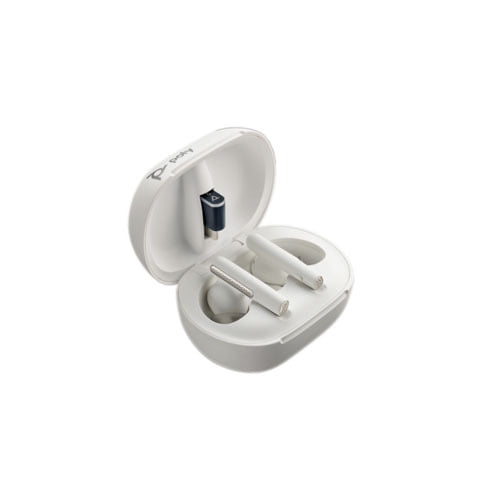 VOYAGER FREE 60+ UC WITH TOUCHSCREEN CHARGE CASE, (COMPUTER, MOBILE & 3.5MM), MS VERSION, USB-A, TRUE WIRELESS EARBUDS, WHITE