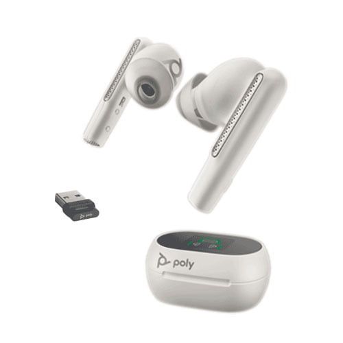 VOYAGER FREE 60+ UC WITH TOUCHSCREEN CHARGE CASE, (COMPUTER, MOBILE & 3.5MM), MS VERSION, USB-A, TRUE WIRELESS EARBUDS, WHITE